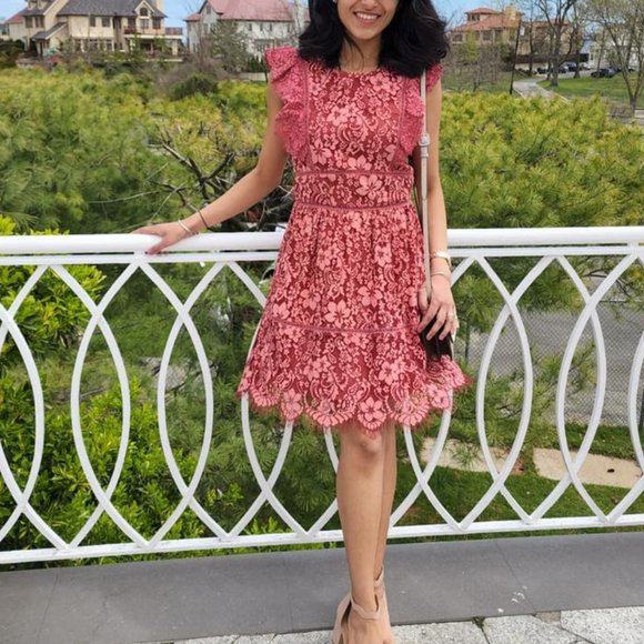 Adelyn Rae Women's Alisa Dusky Rose Lace Cocktail Minidress Size S - Picture 4 of 9